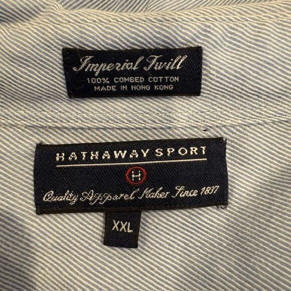 Hathaway Sport Imperial Twill Combed Cotton Soft Button Front Shirt Blue XXL - Picture 4 of 8